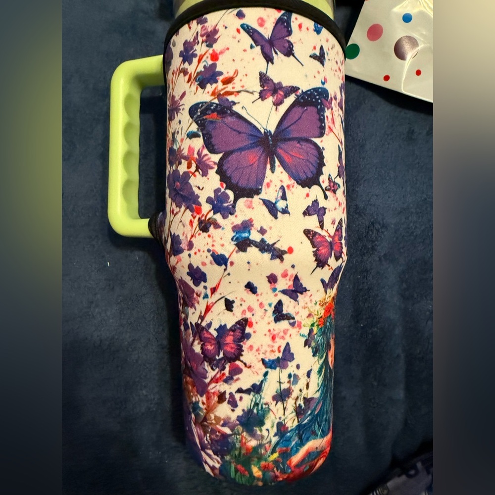 Butterfly Print Travel Mug Cover fits 40oz tumblers..
Tumbler not included.